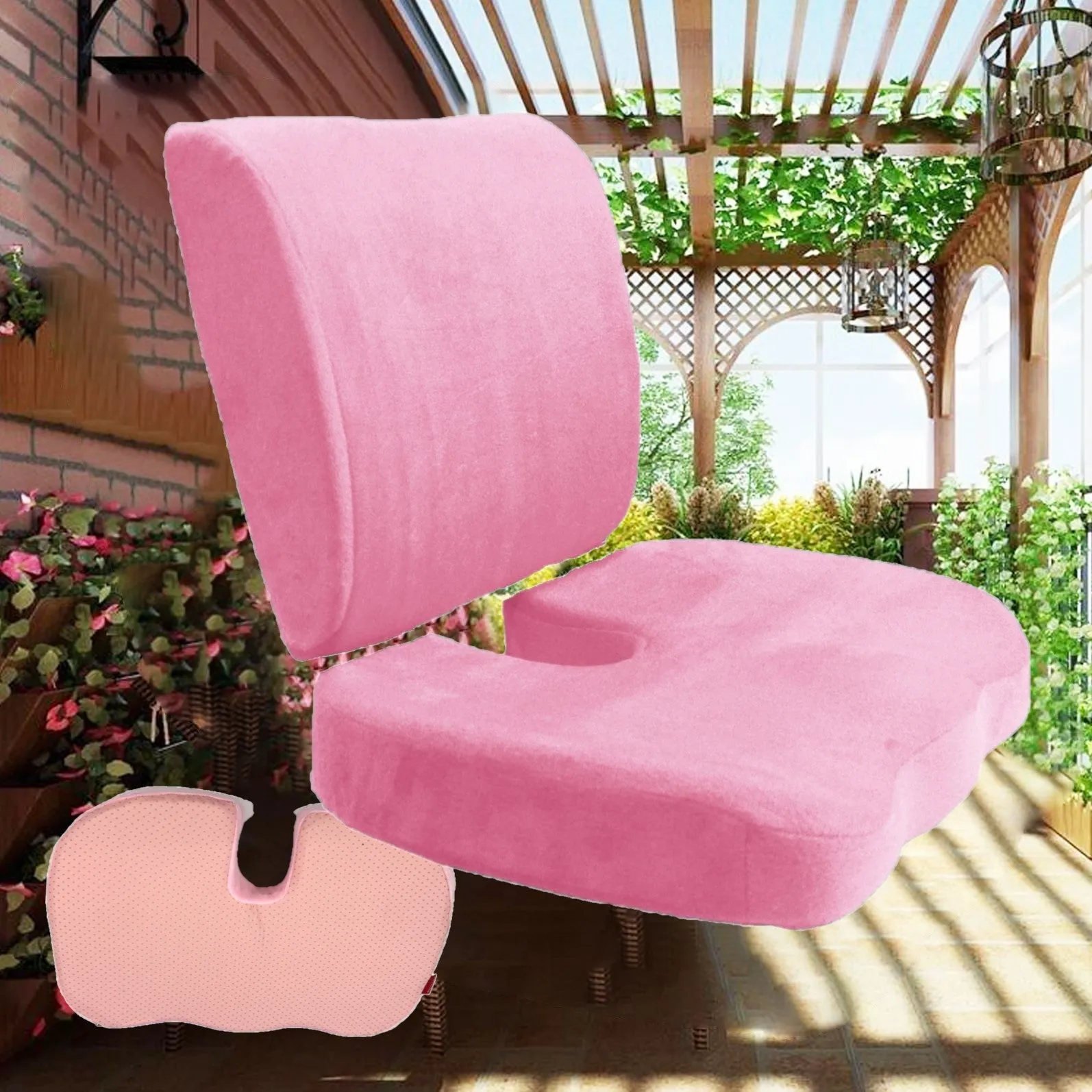 2PC SET - Non Slip High Resilience Memory Foam Coccyx Seat Pad   Lumbar Cushion