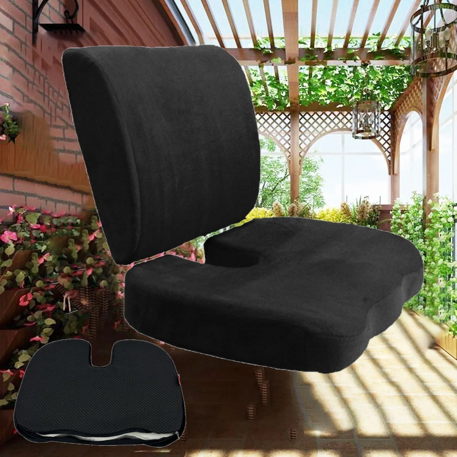 2PC SET - Non Slip High Resilience Memory Foam Coccyx Seat Pad   Lumbar Cushion