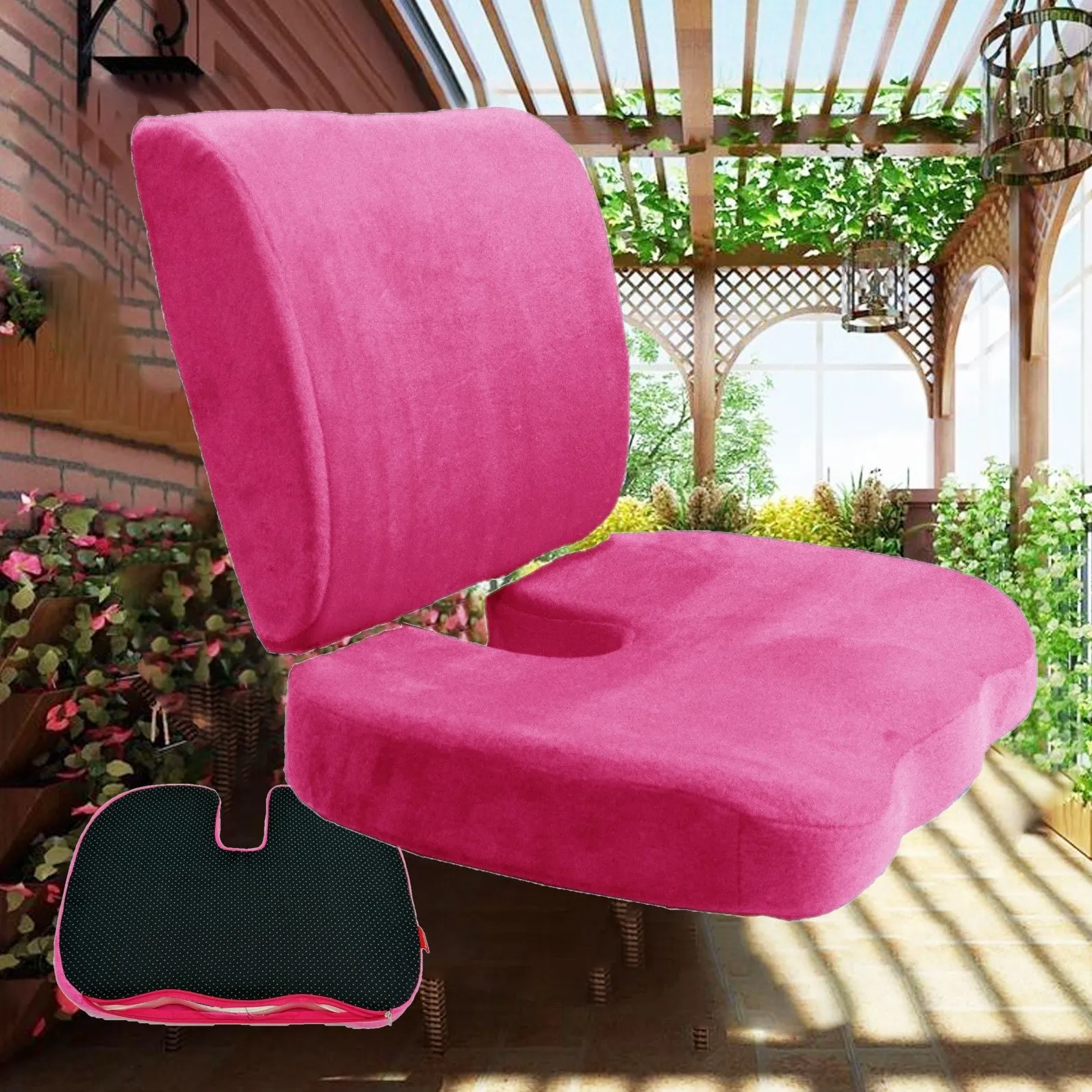 2PC SET - Non Slip High Resilience Memory Foam Coccyx Seat Pad   Lumbar Cushion