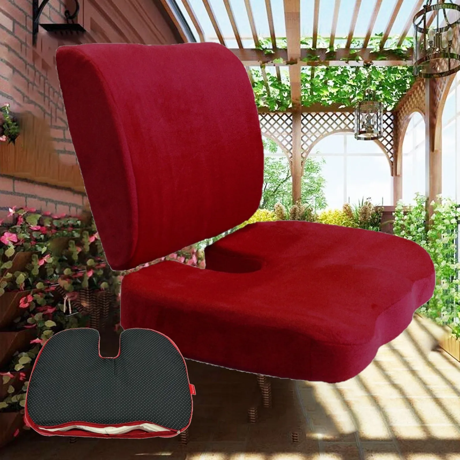 2PC SET - Non Slip High Resilience Memory Foam Coccyx Seat Pad   Lumbar Cushion