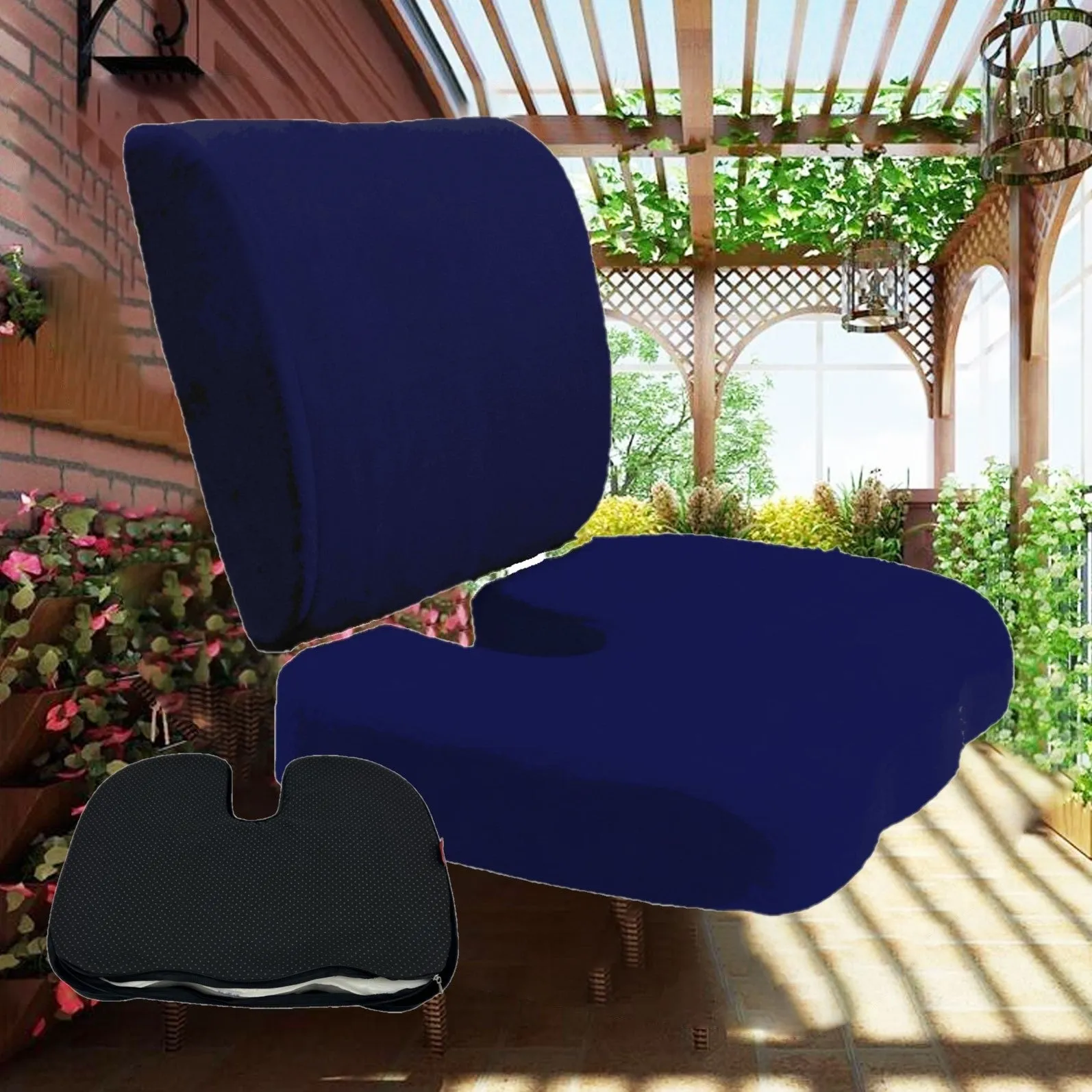 2PC SET - Non Slip High Resilience Memory Foam Coccyx Seat Pad   Lumbar Cushion