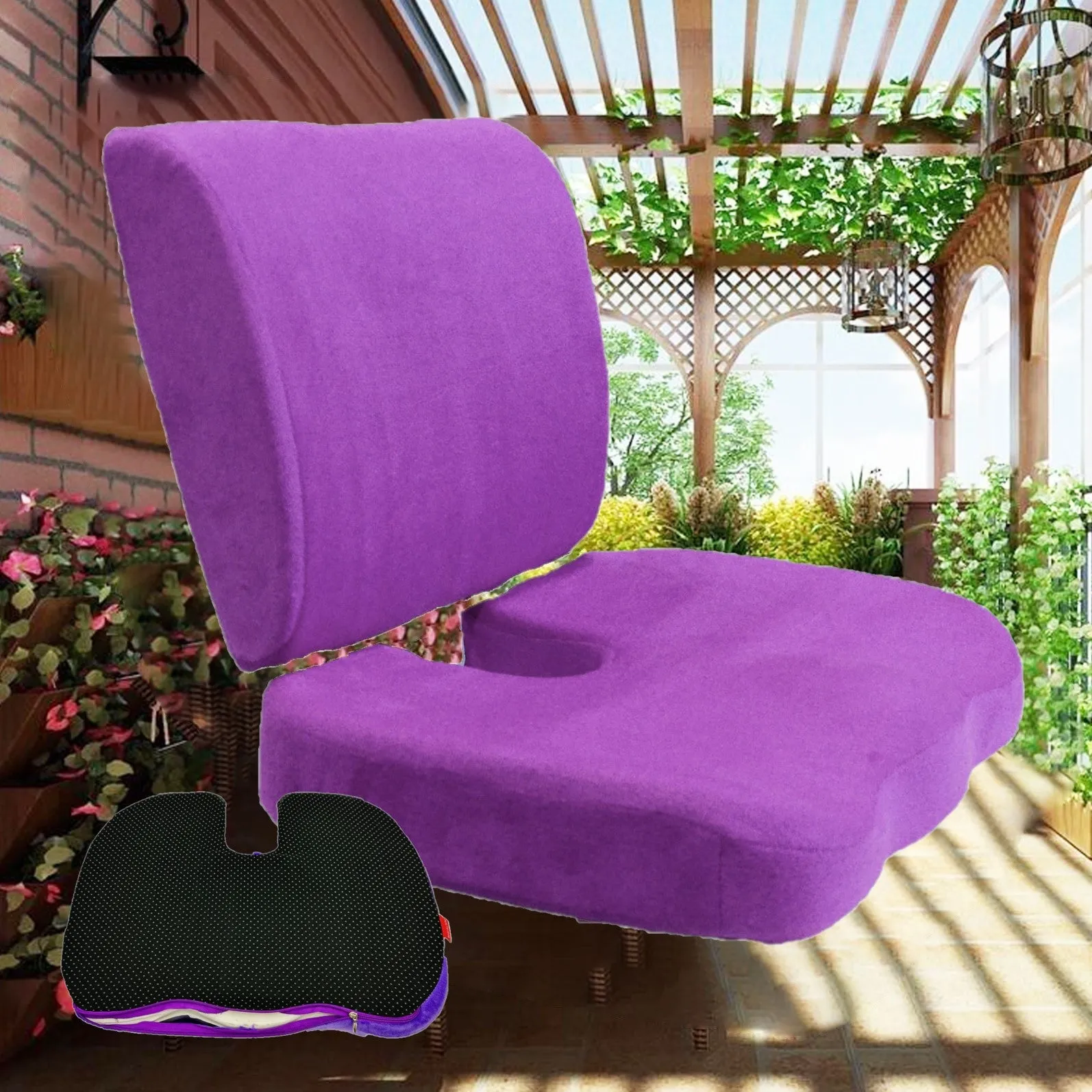 2PC SET - Non Slip High Resilience Memory Foam Coccyx Seat Pad   Lumbar Cushion