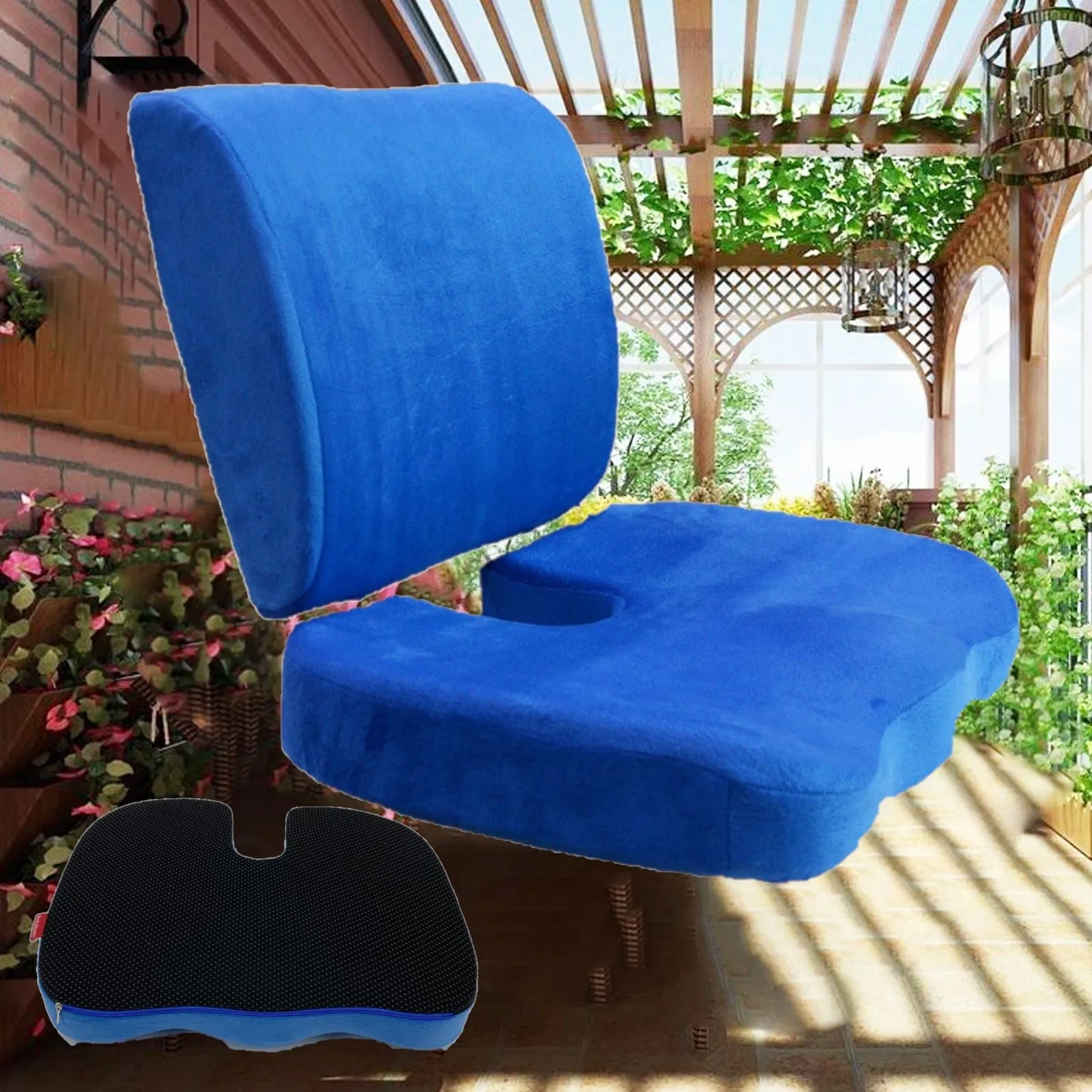 2PC SET - Non Slip High Resilience Memory Foam Coccyx Seat Pad   Lumbar Cushion