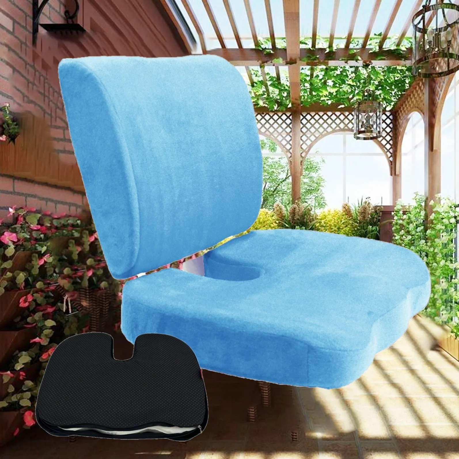 2PC SET - Non Slip High Resilience Memory Foam Coccyx Seat Pad   Lumbar Cushion