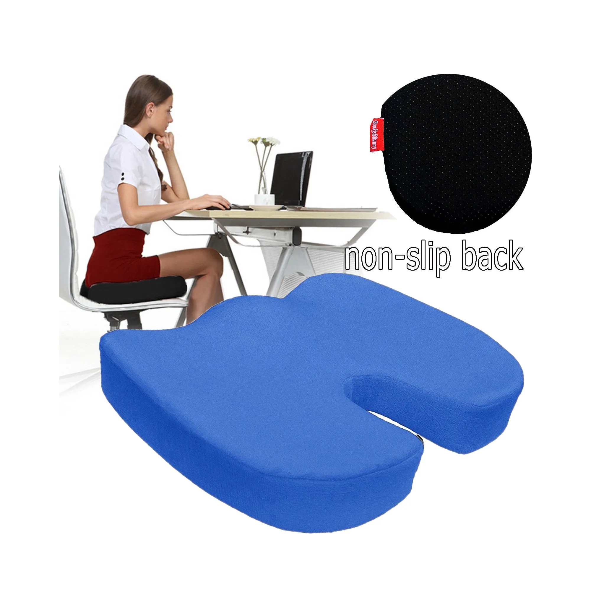 2PC SET - Non Slip High Resilience Memory Foam Coccyx Seat Pad   Lumbar Cushion