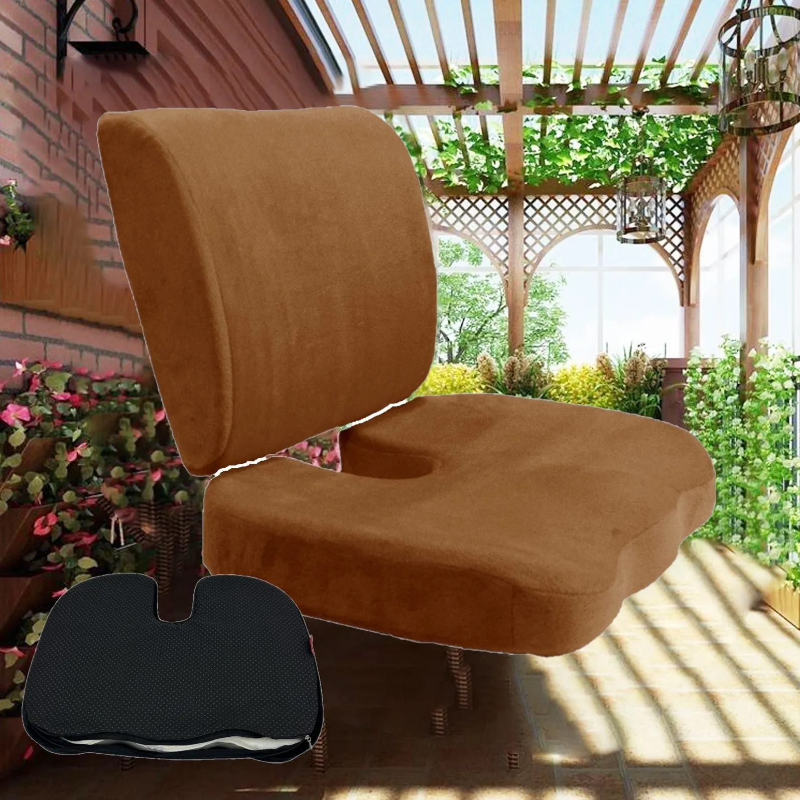 2PC SET - Non Slip High Resilience Memory Foam Coccyx Seat Pad   Lumbar Cushion