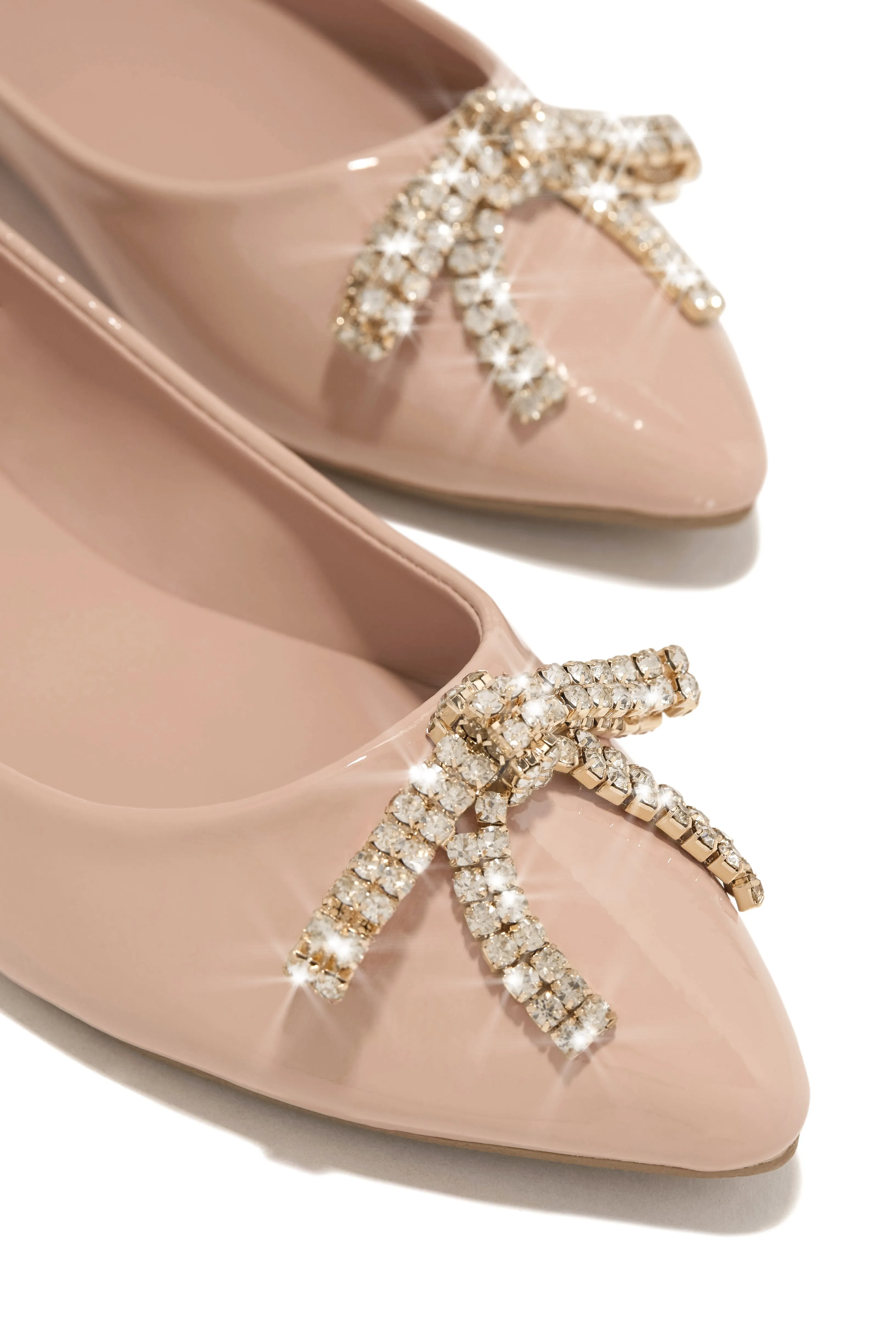 Alania Bow Embellished Pointed Toe Flats - Nude