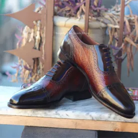 Bespoke Men's Handmade Chocolate Brown Leather Oxford Toe-Cap Lace-Up Dress Shoes