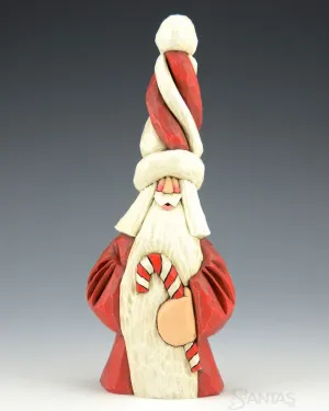 Candy Cane Tall Hat Santa Carving 9"