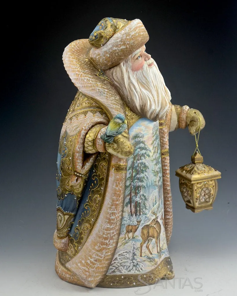 Elegant Gold Russian Santa with Winter Deer Scene