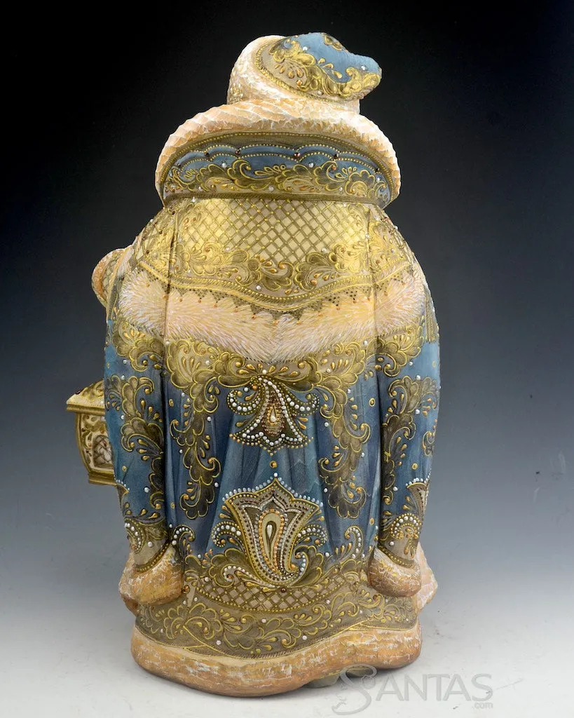 Elegant Gold Russian Santa with Winter Deer Scene