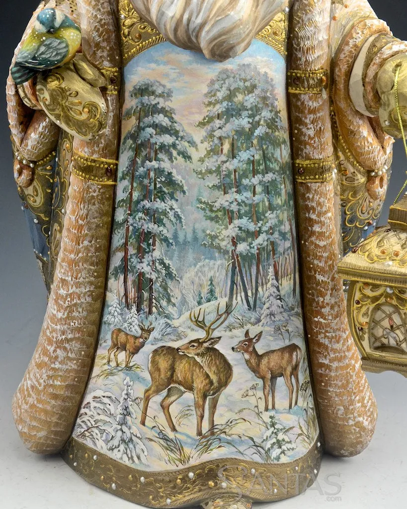 Elegant Gold Russian Santa with Winter Deer Scene