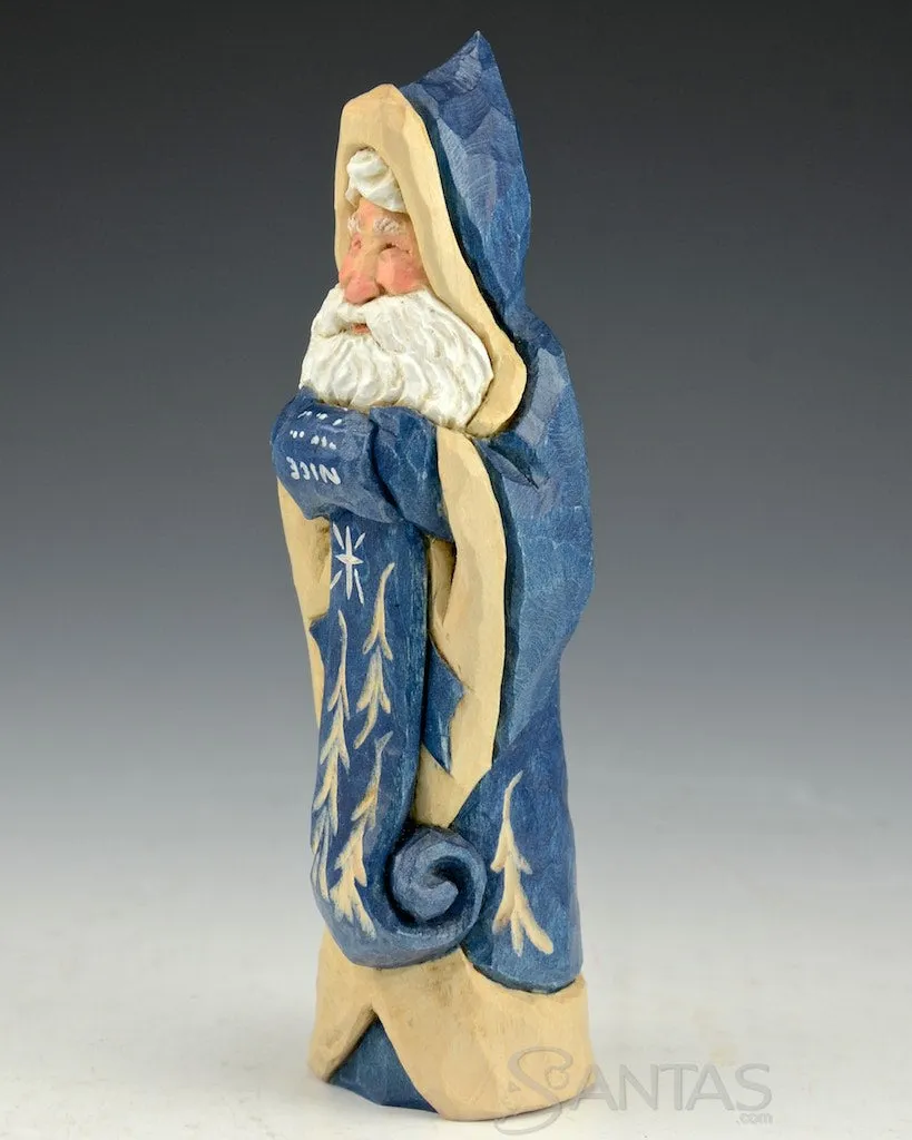 Ellis Olson 6 inch Blue Santa Carving with Nice List
