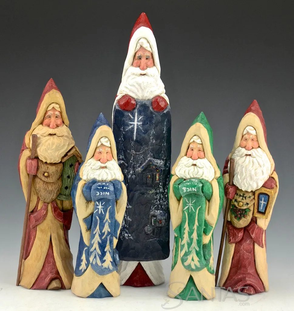 Ellis Olson 6 inch Blue Santa Carving with Nice List