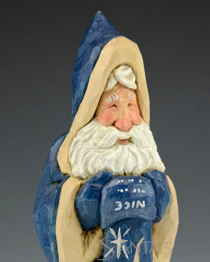 Ellis Olson 6 inch Blue Santa Carving with Nice List
