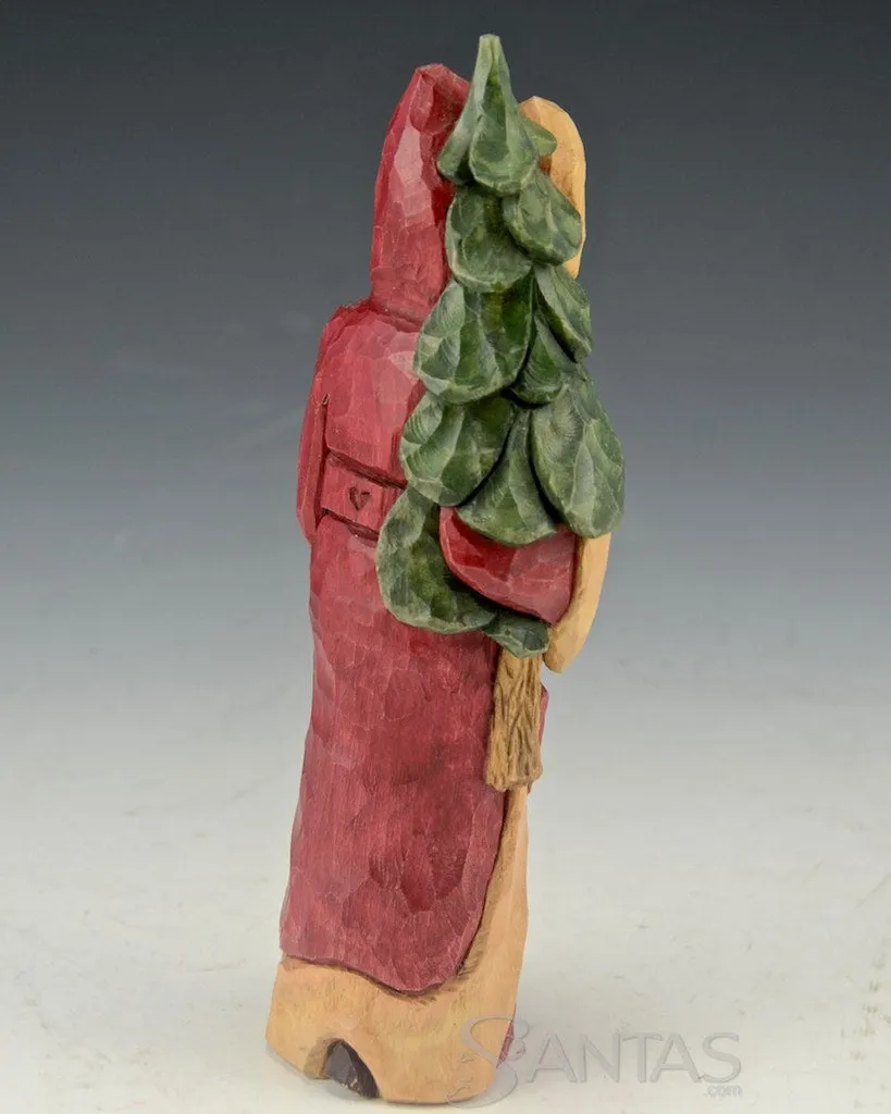 Ellis Olson 6 inch Carved Santa with Evergreen and Bear