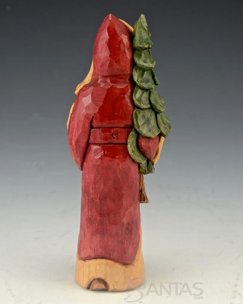 Ellis Olson 6 inch Wood Carved Santa with Tree and Bear