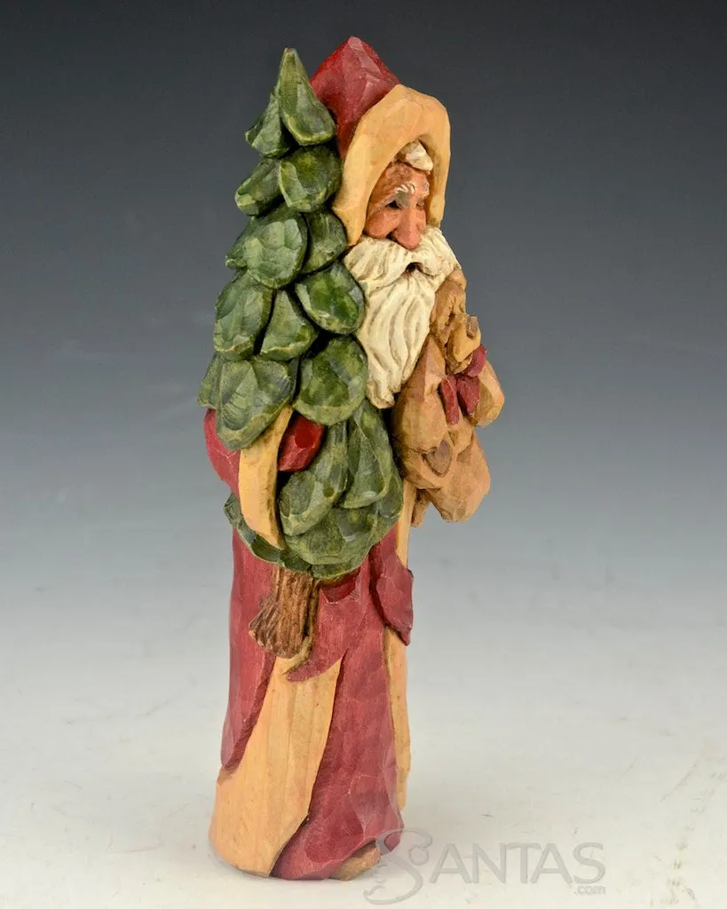 Ellis Olson 6 inch Wood Carved Santa with Tree and Bear