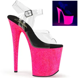 Flamingo-808UVG Neon Hot Pink Glitter, 8" Heel