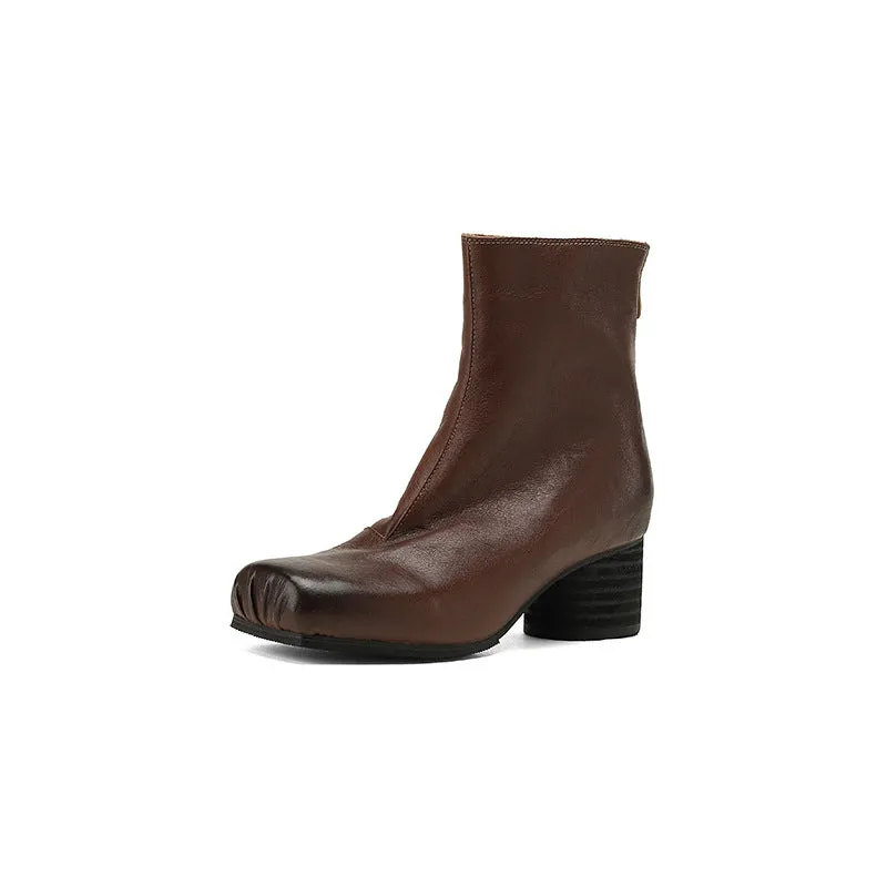 French-Style Square-Toe Chelsea Ankle Boots for Women with Chunky Heels
