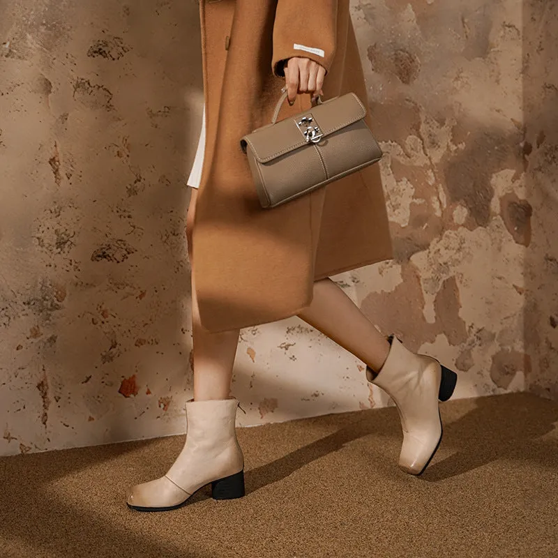 French-Style Square-Toe Chelsea Ankle Boots for Women with Chunky Heels