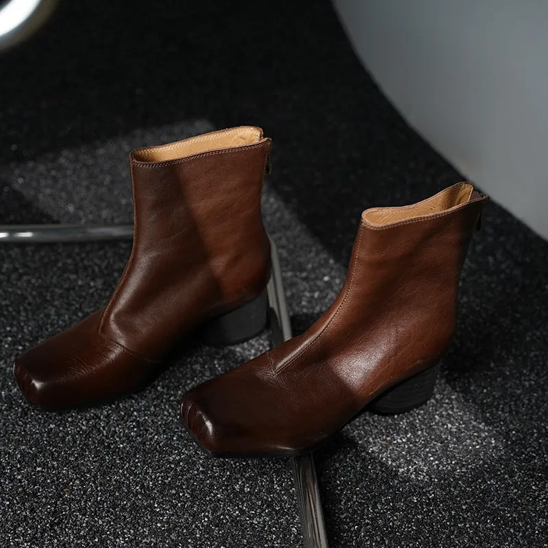 French-Style Square-Toe Chelsea Ankle Boots for Women with Chunky Heels