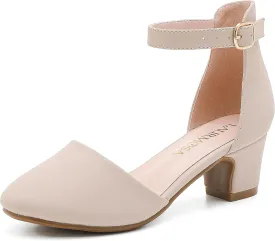 Girls Dress Shoes Closed Toe Chunky High Heels Ankle Strap Wedding Party Pump Shoes