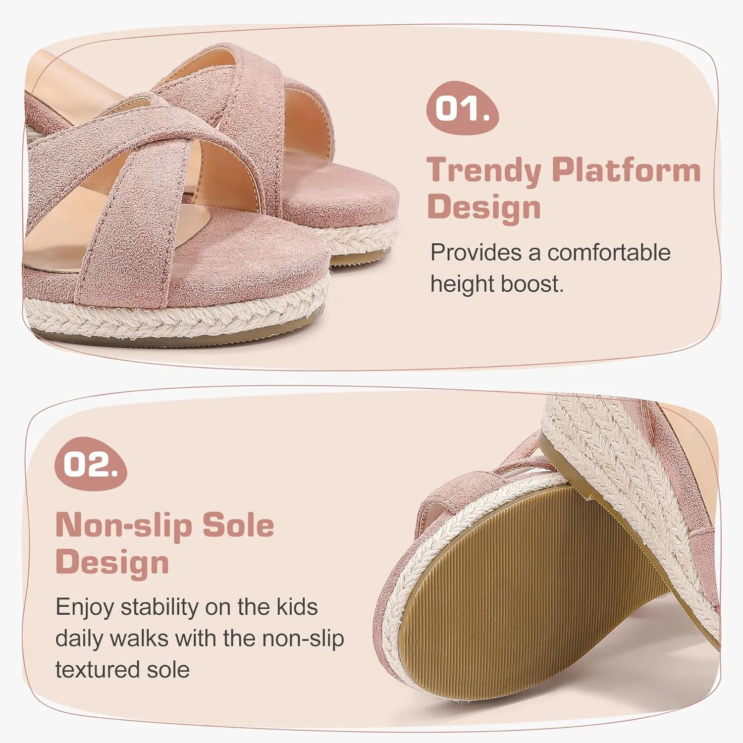 Girls Wedge Sandals Espadrilles Flatform Open Toe Dressy Girls Heels Summer Shoes Little Big Kid