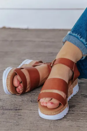 Gotta Get Away Strappy Platform Sandal in Cognac