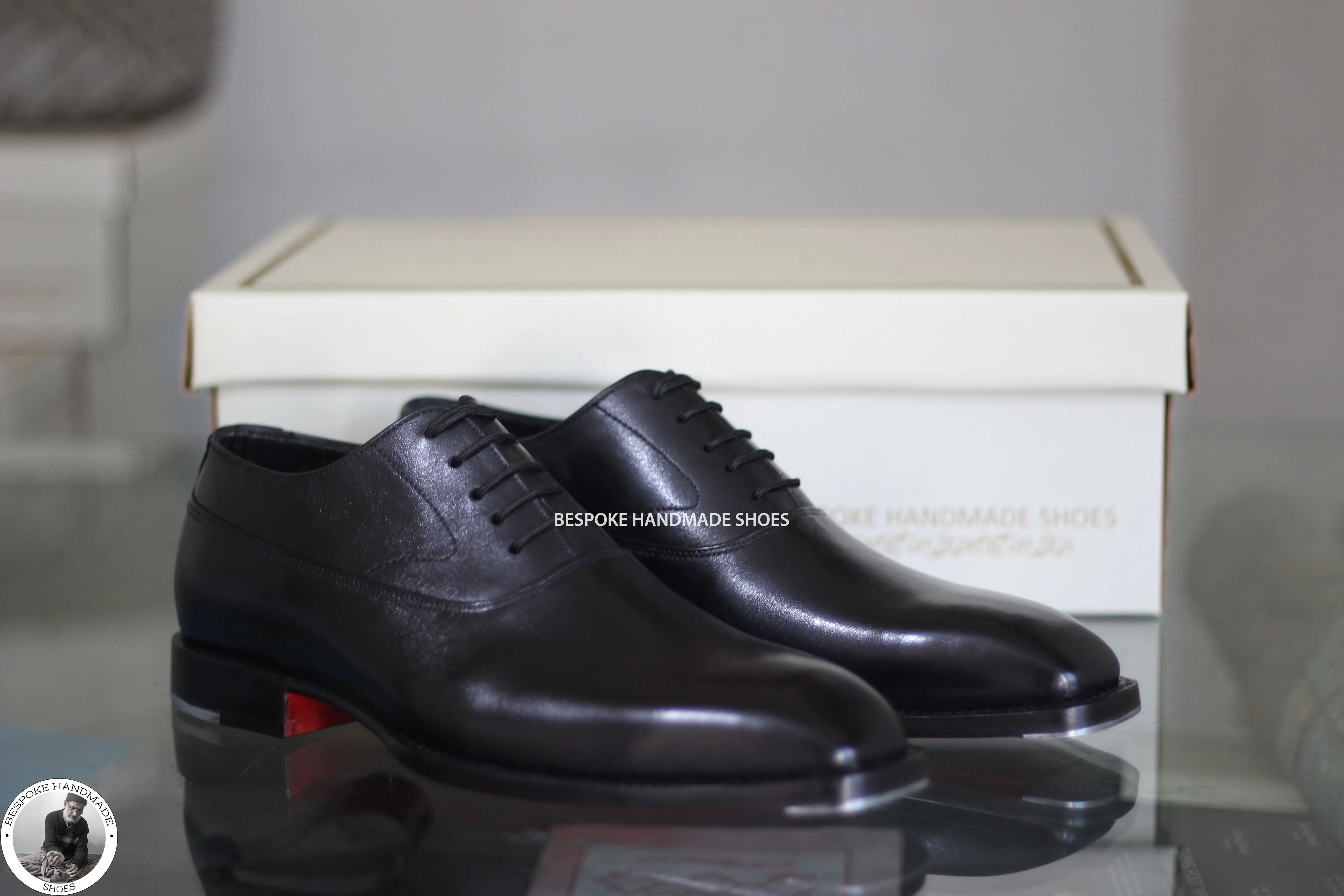 Handcrafted Premium Quality Black Leather Oxford Lace up Whole Cut Dress Shoes