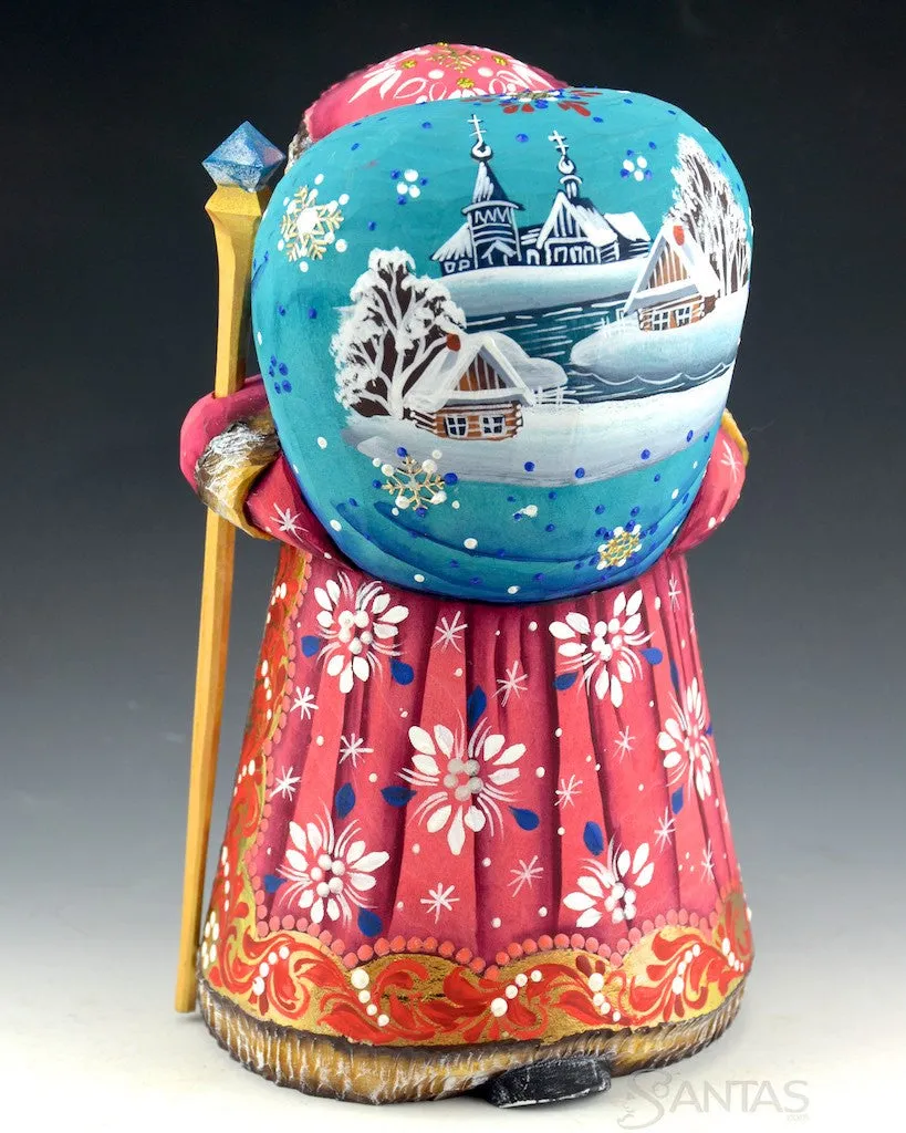 Happy Blue Eyed Russian Santa with Winter Scenes
