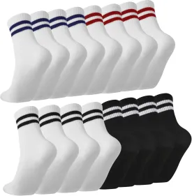 Jspupifip 8 Pairs Striped Crew Socks Cotton Athletic Sports Running Socks Soft Breathable Sports Gym Leisure Crop Socks for Men Women Teens