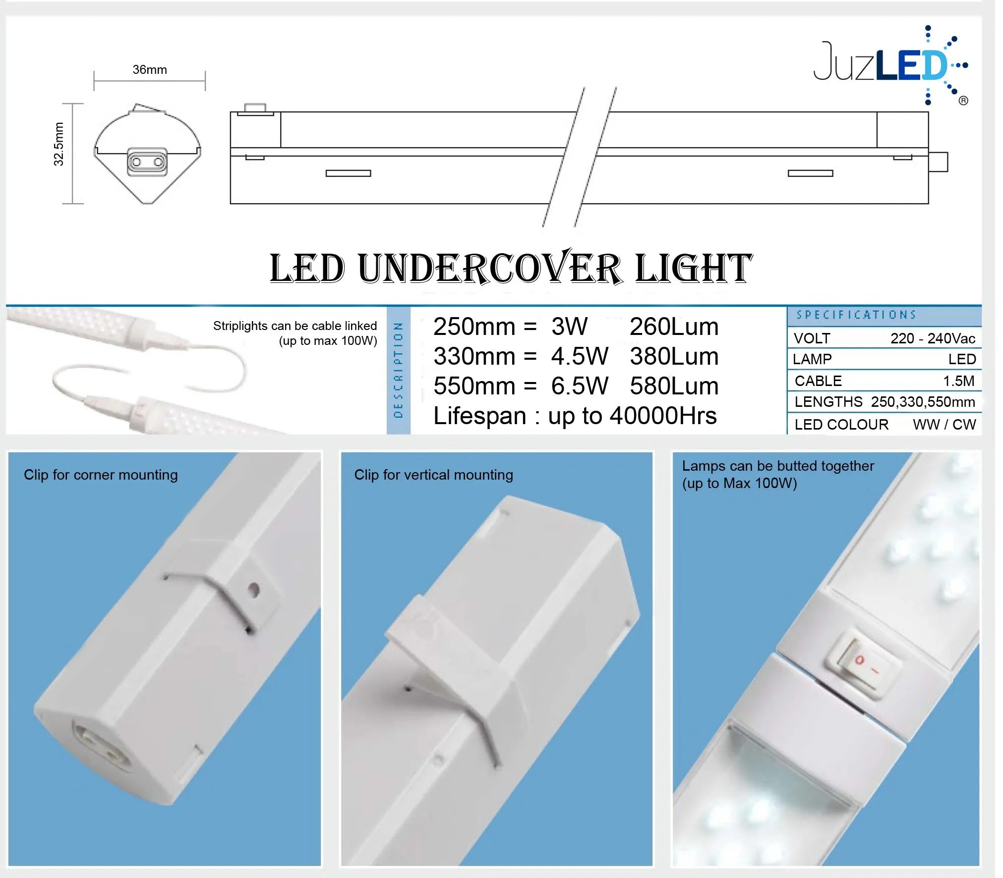 JuzLED - Main Operated Linkable LED Undercover Light Series