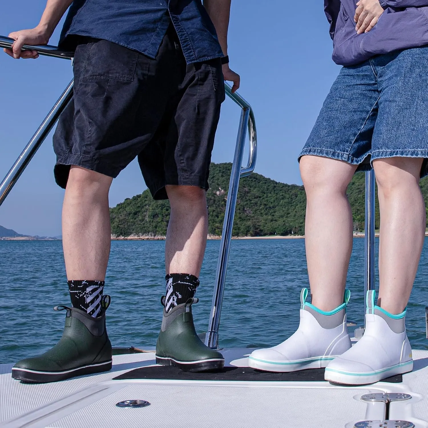 Kalkal Men's Deck Boots, Waterproof Fishing Rain Boots with High Traction, Men's Rubber Boots For Gardening Fishing Boating Camping Sailing