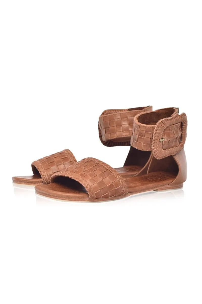 Madagascar Woven Leather Sandals in Emerald