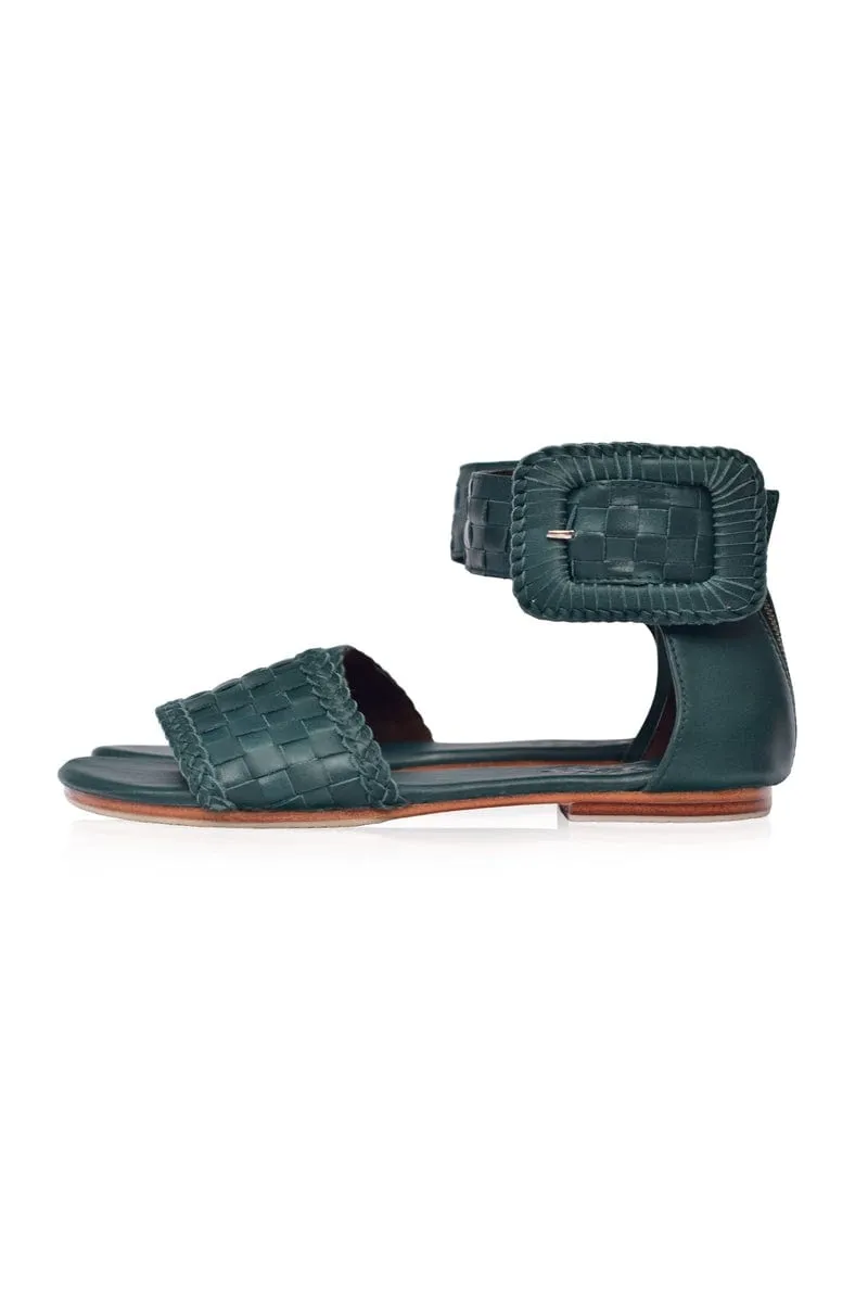 Madagascar Woven Leather Sandals in Emerald