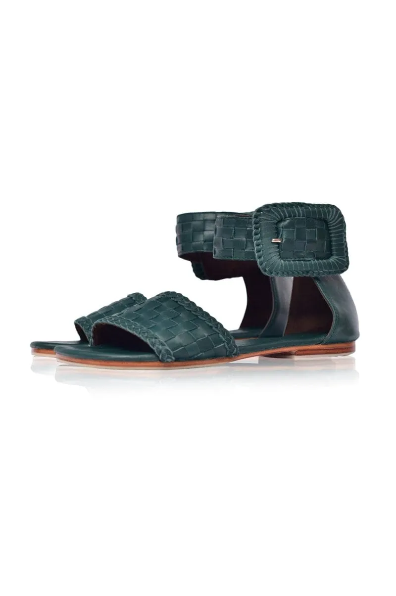 Madagascar Woven Leather Sandals in Emerald