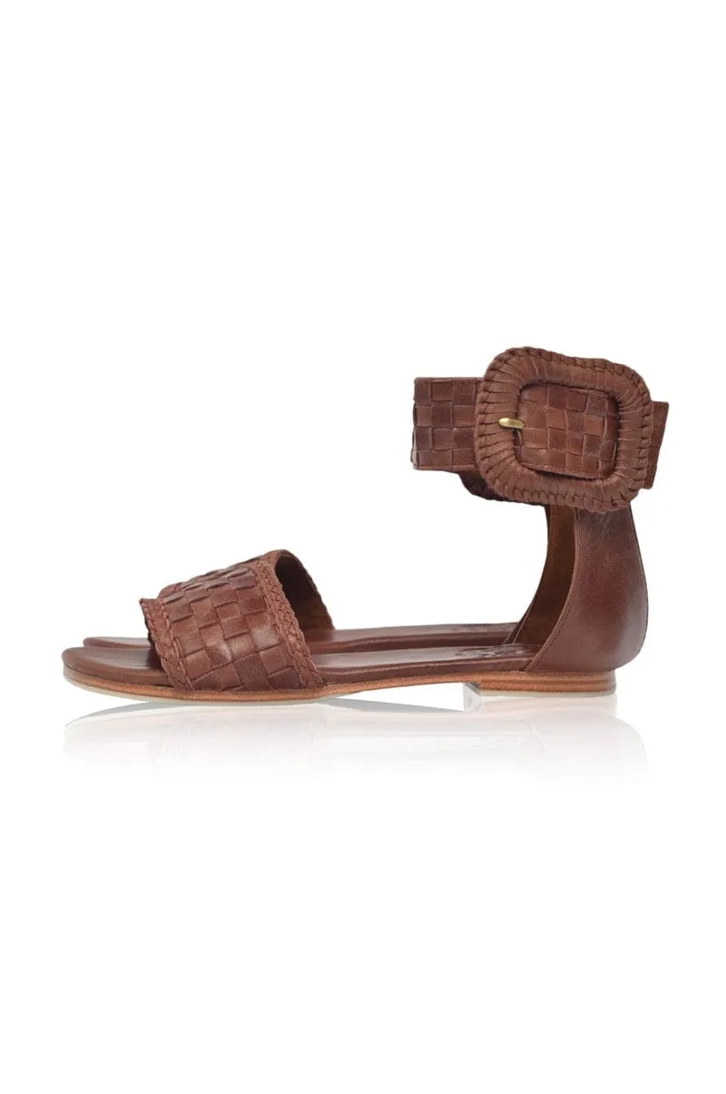 Madagascar Woven Leather Sandals in Emerald