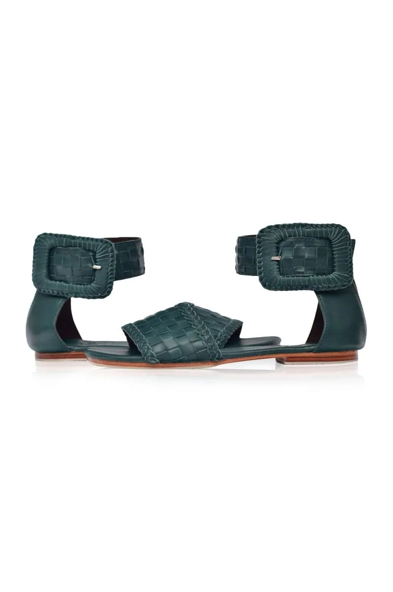 Madagascar Woven Leather Sandals in Emerald