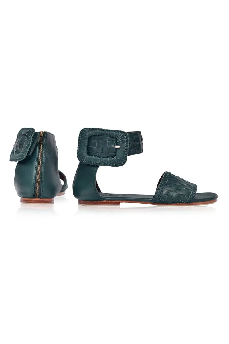 Madagascar Woven Leather Sandals in Emerald