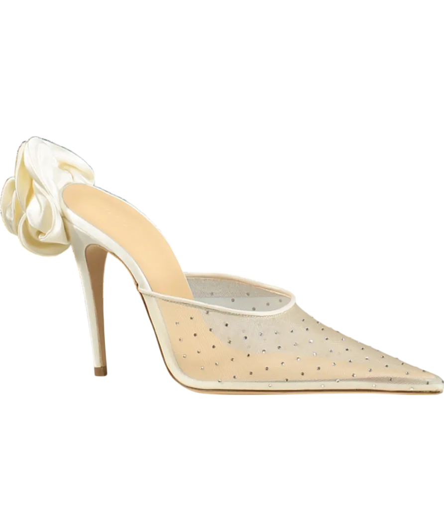Magda Butrym  Ivory Floral-appliqué Crystal Embellished Mesh Mules UK 5 EU 38 👠