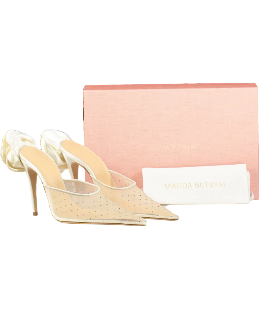 Magda Butrym  Ivory Floral-appliqué Crystal Embellished Mesh Mules UK 5 EU 38 👠