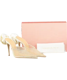 Magda Butrym  Ivory Floral-appliqué Crystal Embellished Mesh Mules UK 5 EU 38 👠
