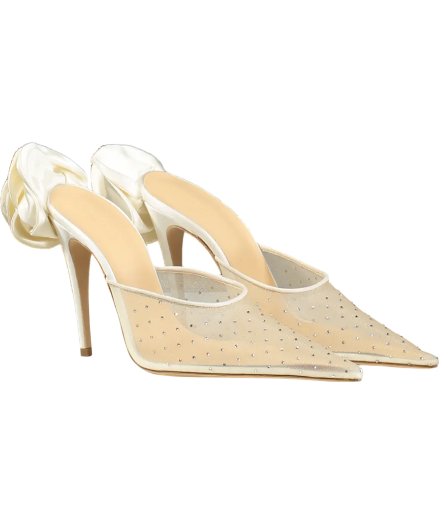 Magda Butrym  Ivory Floral-appliqué Crystal Embellished Mesh Mules UK 5 EU 38 👠