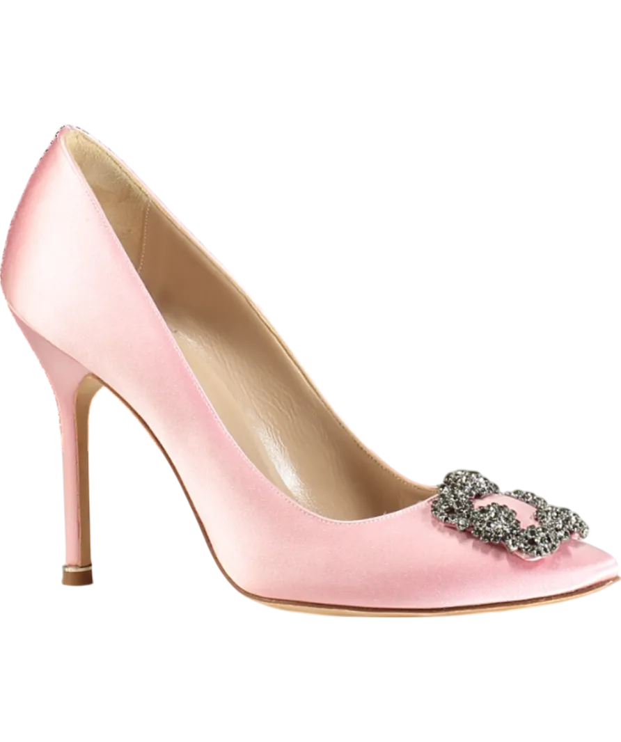 Manolo Blahnik Pink Satin Hangisi Jewel Buckle Pumps 105mm UK 6.5 EU 39.5 👠