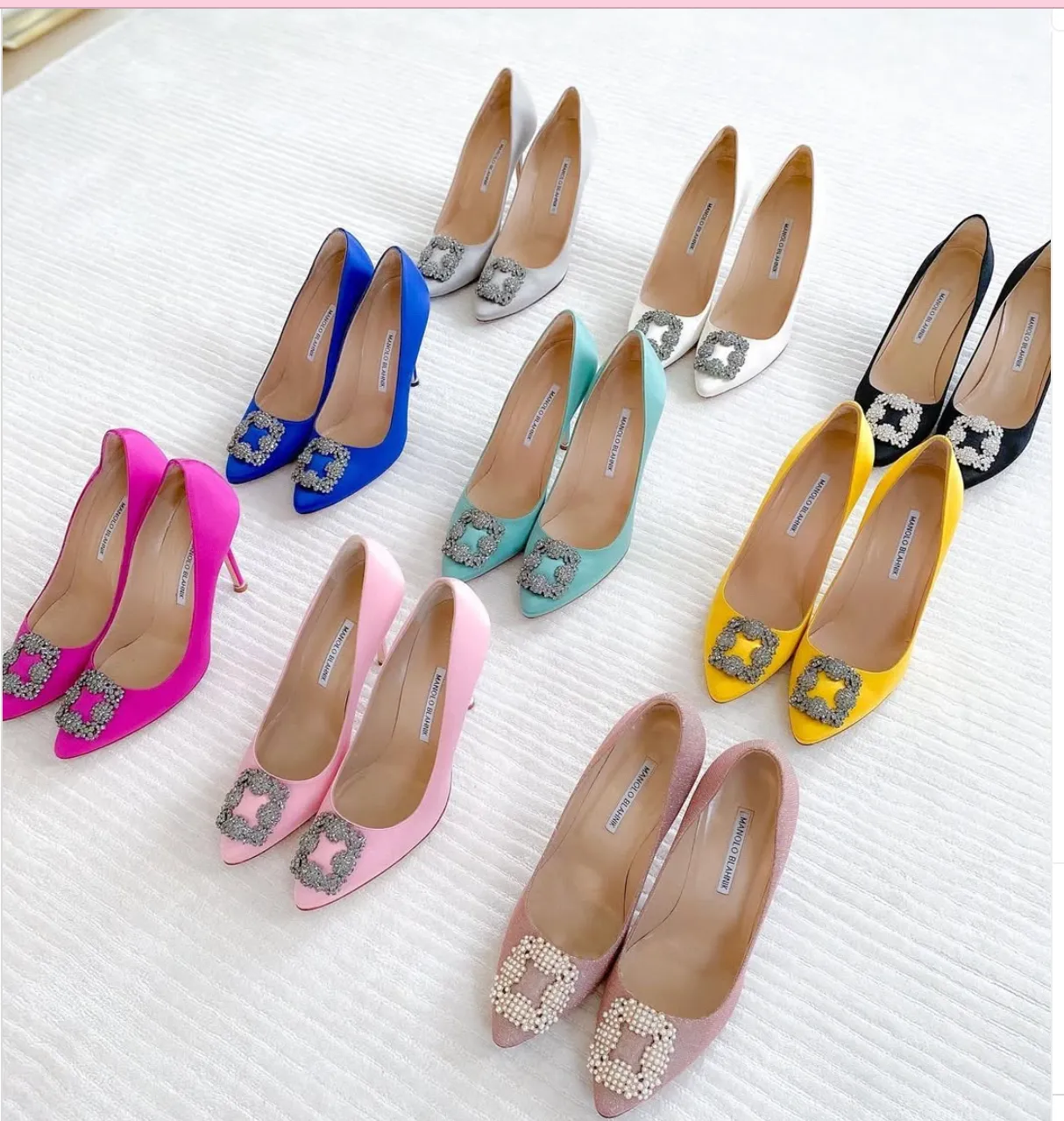 Manolo Blahnik Pink Satin Hangisi Jewel Buckle Pumps 105mm UK 6.5 EU 39.5 👠