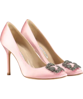 Manolo Blahnik Pink Satin Hangisi Jewel Buckle Pumps 105mm UK 6.5 EU 39.5 👠