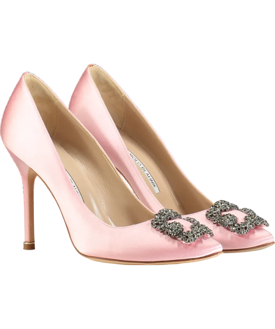 Manolo Blahnik Pink Satin Hangisi Jewel Buckle Pumps 105mm UK 6.5 EU 39.5 👠