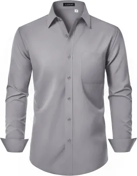 Men's Dress Shirts Long Sleeve Stretch Regular Fit Casual Formal Wedding Wrinkle Free Button Down Shirt with Pocket