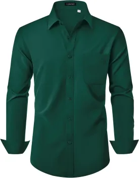 Men's Dress Shirts Long Sleeve Stretch Regular Fit Casual Formal Wedding Wrinkle Free Button Down Shirt with Pocket